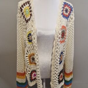 SHEIN Multicolor Crochet Open-Front Cardigan